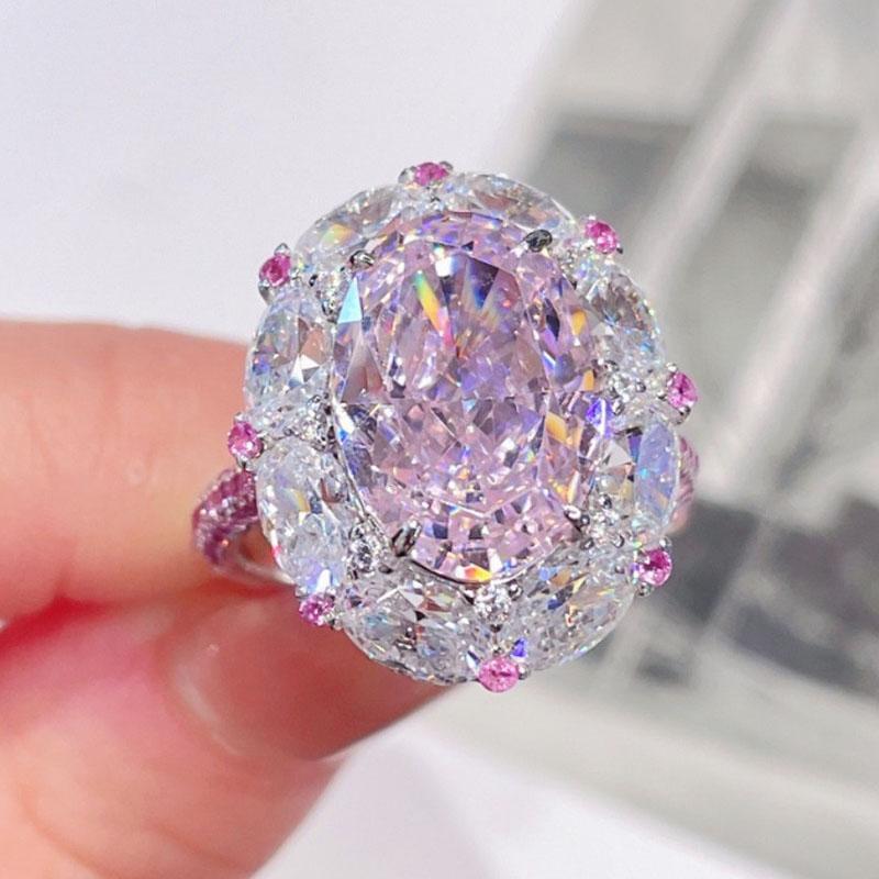 Big Oval Pink Zircon Cute Egg Shape Stone Rings For Women CopperColor Promise Engagement Wedding Bands Bridal Jewelry Girl Gift