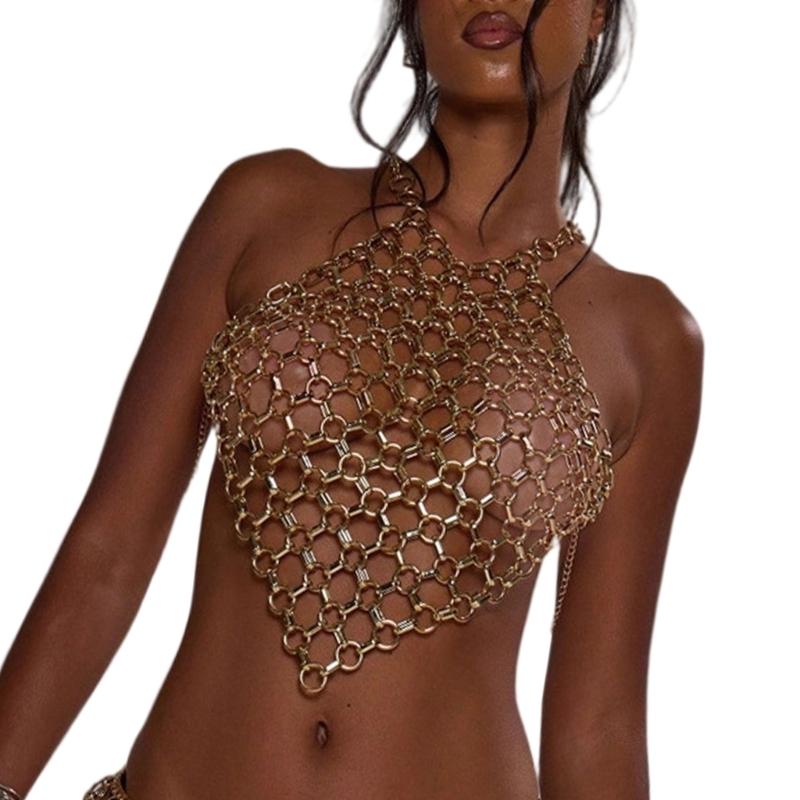 Punk Body Chain Bra Halter Chest Chain Raves Party Costumes Body Jewelry Accessories for Women Girls Clubwear
