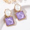 Symmetrical Blue Purple Big Square Rhombus Drop Earrings Female Simple Sparkling Waves Geometric Ear Jewelry