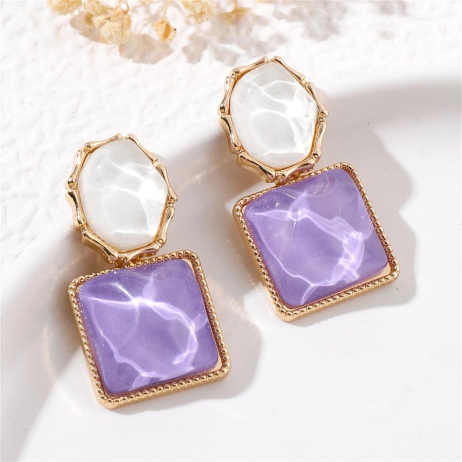 Symmetrical Blue Purple Big Square Rhombus Drop Earrings Female Simple Sparkling Waves Geometric Ear Jewelry