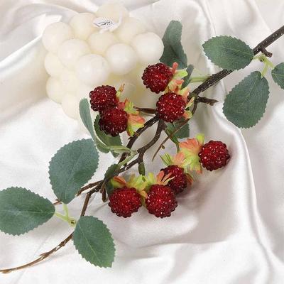 Elegant Red Raspberry Artificial Plant Green Leaves Photo Props Simulation Berry Branches Faux Mulberry Fruit Gift