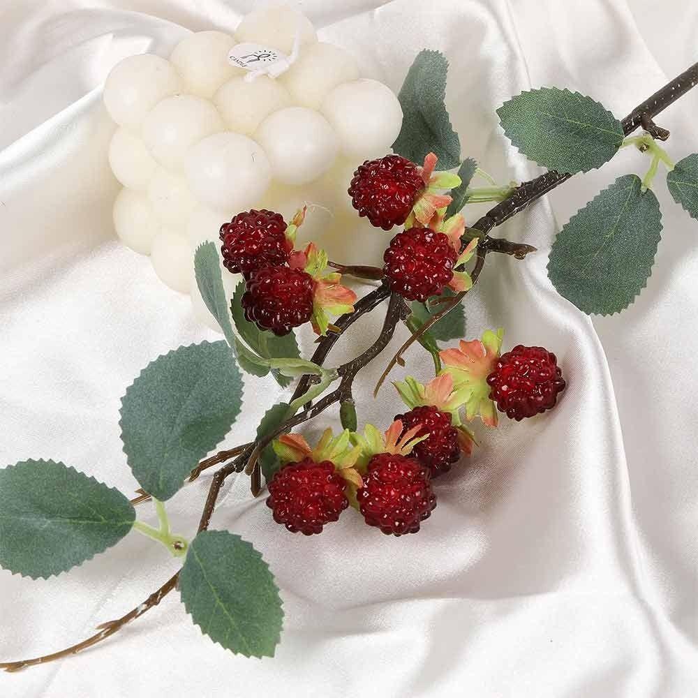 Green Leaves Simulation Berry Branches Red Faux Mulberry Fruit Festival Supplies