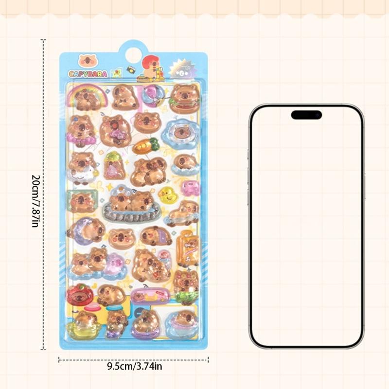 Vibrant Crystal Stickers Showcasing Playful Cartoon Capybara Safe For Youngsters Art Activities And Fun