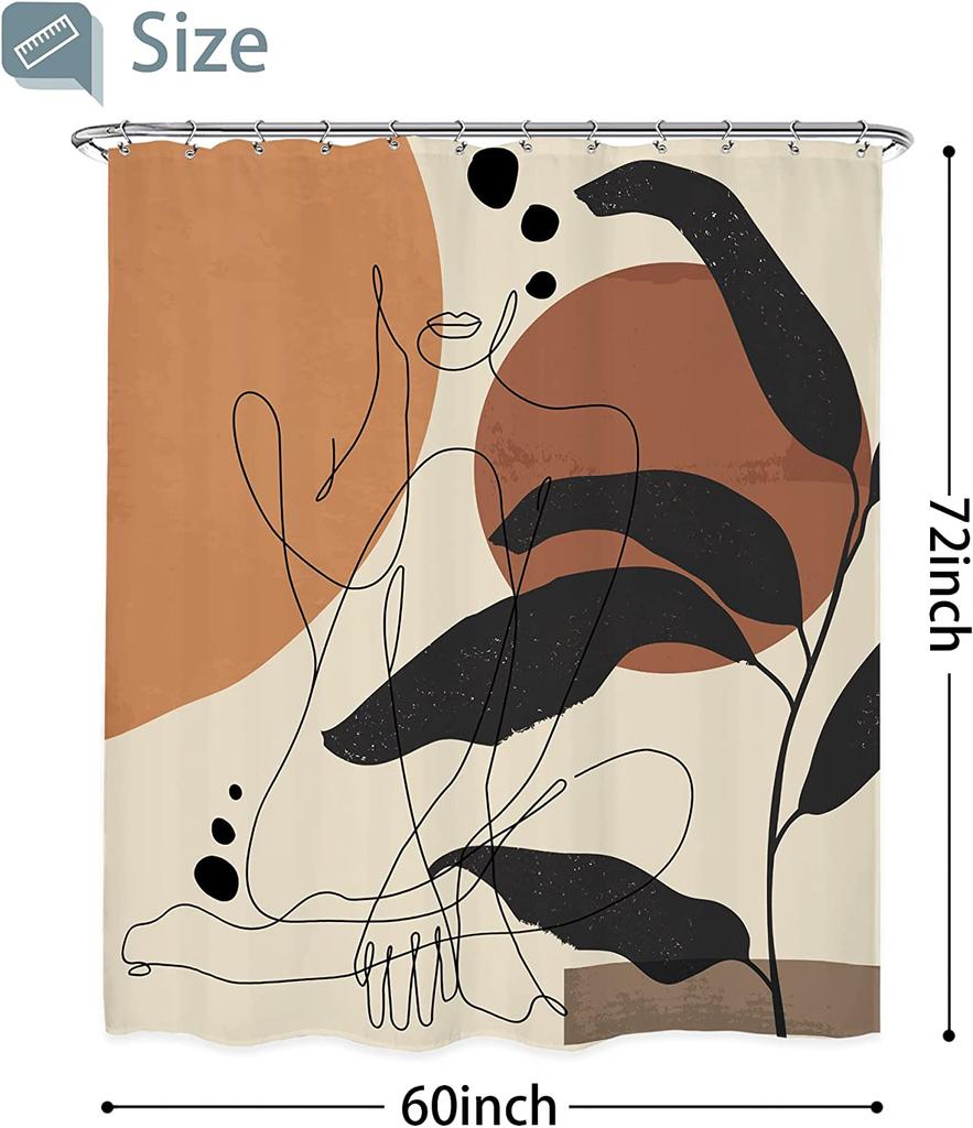 Abstract Woman Shower Curtain Leaves Minimalist Mid Century Contemporary Line Shapes Terracotta Modern Aesthetic Bathtub Decor