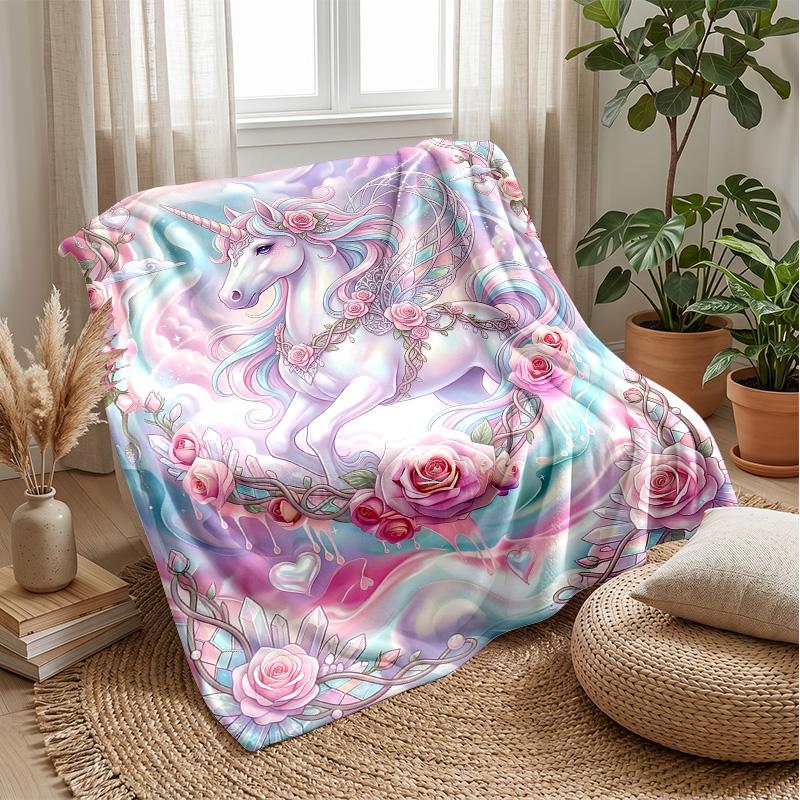 Magical Unicorn with Rainbow Theme blanket Lightweight Warm Flannel Blanket Decorative Throw Blanket for Home Decoration