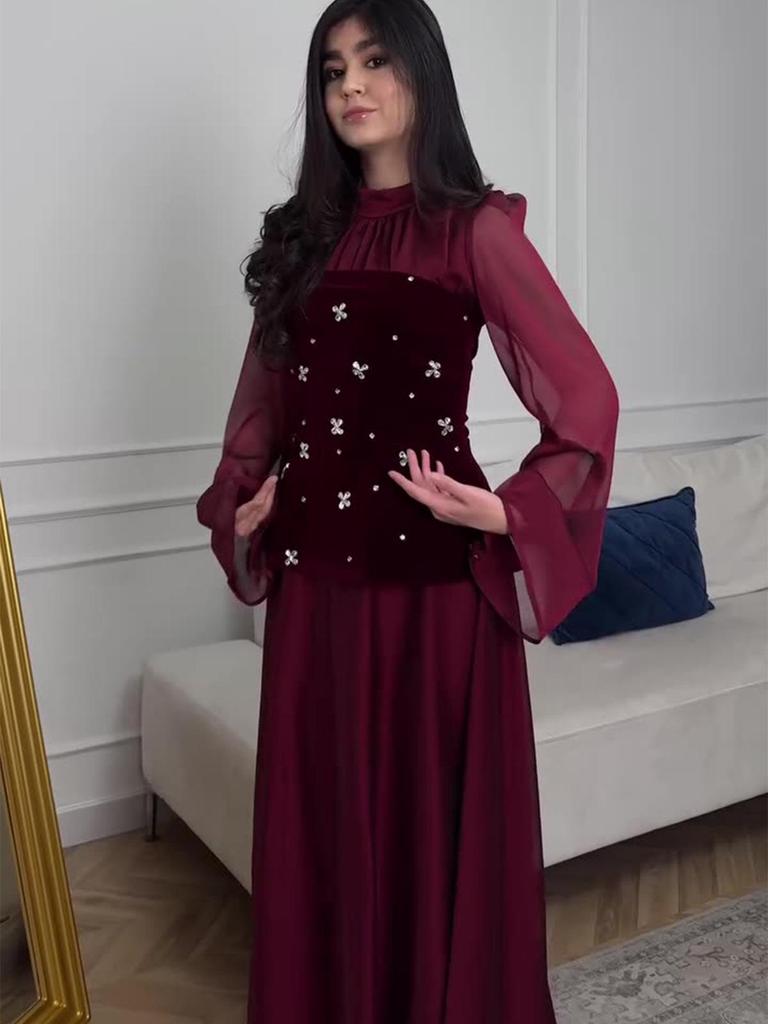 Rhinestone Women's Waist-Cinching Slimming Patchwork Long Dress - 2025 European & American Spring Fashionable Socialite Design