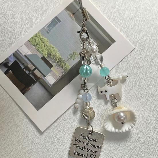 Mobile Phone Lanyard Faux Pearl Beads Shell Cat Charm Camera Hanging Rope Versatile Decorative Backpack Pendant