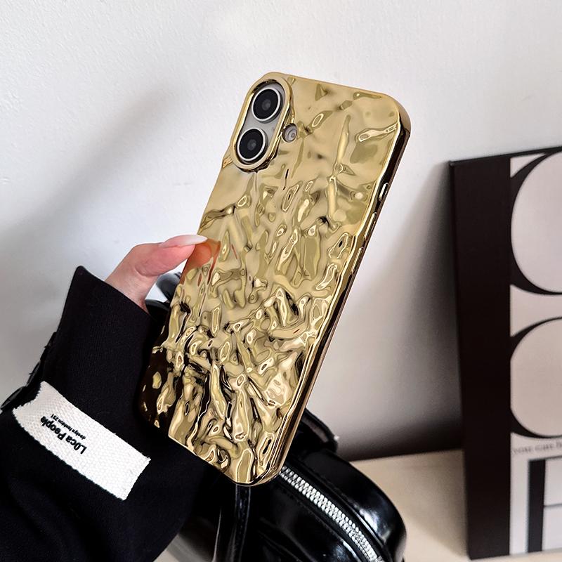 Shiny Golden Folds Wrinkles Case For For Iphone 16 17 Pro Max 1 14 13 12 11 16 Plus Air Shockproof TPU Phone Back Cover Coque
