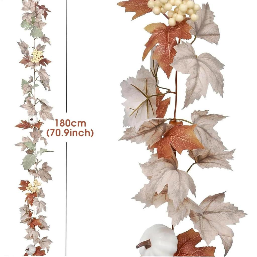 Halloween Garland For Mantle 5.9FT White Thanksgiving Pumpkin Autumn Garland Party Centerpieces For Bookshelf Kitchen Festival