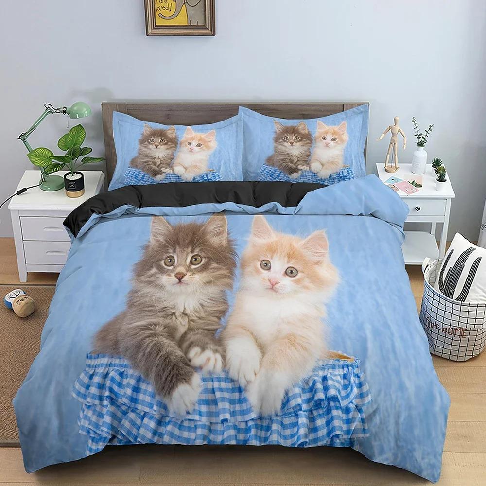Cute Cats Duvet Cover Puppy Pattern Bedding Set Comforter Covers For Bedroom Twin King Size Soft Quilt Cover Home Textile