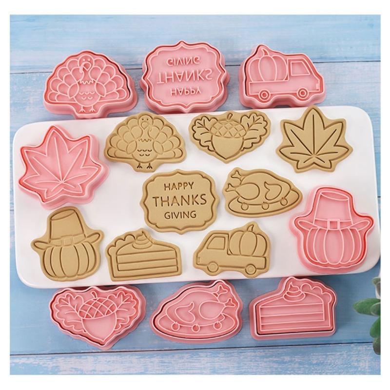 Set of 16 Thanksgiving Themed Cookie Cutters Plastic Material Biscuit Moulds Cookie Cutters Cookie Baking Accessories