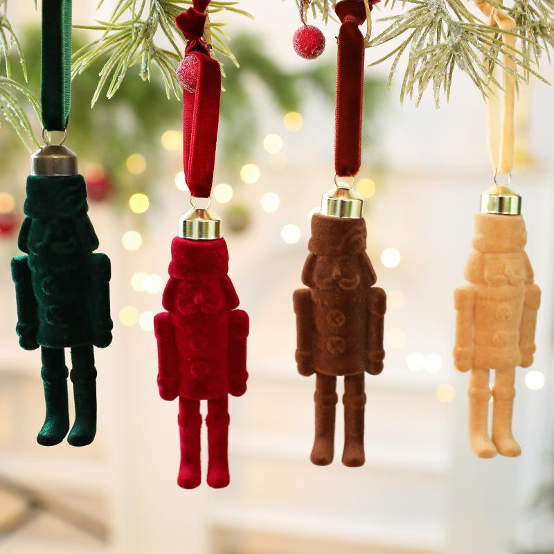 Walnut Soldier Decoration Pendant Flocked Material Christmas Decor Festive Flocking Nutcracker Hanging Ornaments Christmas
