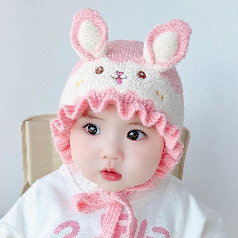 New baby hat autumn and winter cute boys and girls newborn knitted wool rabbit ear hat