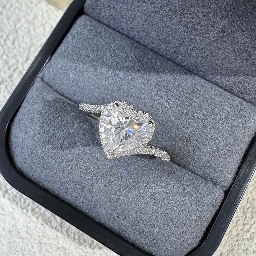 Vinregem 100% 925 Sterling Silver 3EX VVS1 D Color Heart Cut 7*7 MM 1.2CT Real Moissanite Diamonds Ring for Women Wedding Party Fine Jewelry Gifts