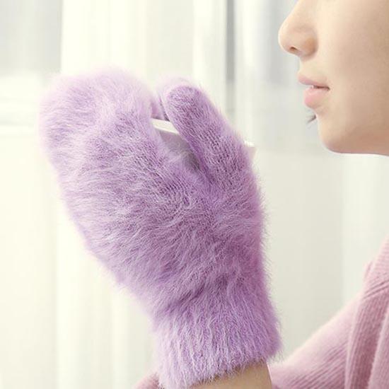 

Женские эластичные перчатки с длинными пальцами, милые перчатки из кроличьей шерсти, женские зимние варежки, модные однотонные варежки, утепленные теплые перчатки