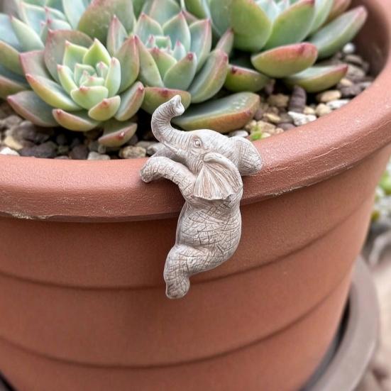 Flower Pot Figurine, Elephant Shape, Decorative Carved Ornament, Unique Table Decoration for Home Office Balcony Garden