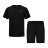 Li Ning Fitness Series Solid Color Cool Round Neck Top High Waist Stretch Comfortable Shorts Casual Sports Set Unisex Sets Black AATV059-1