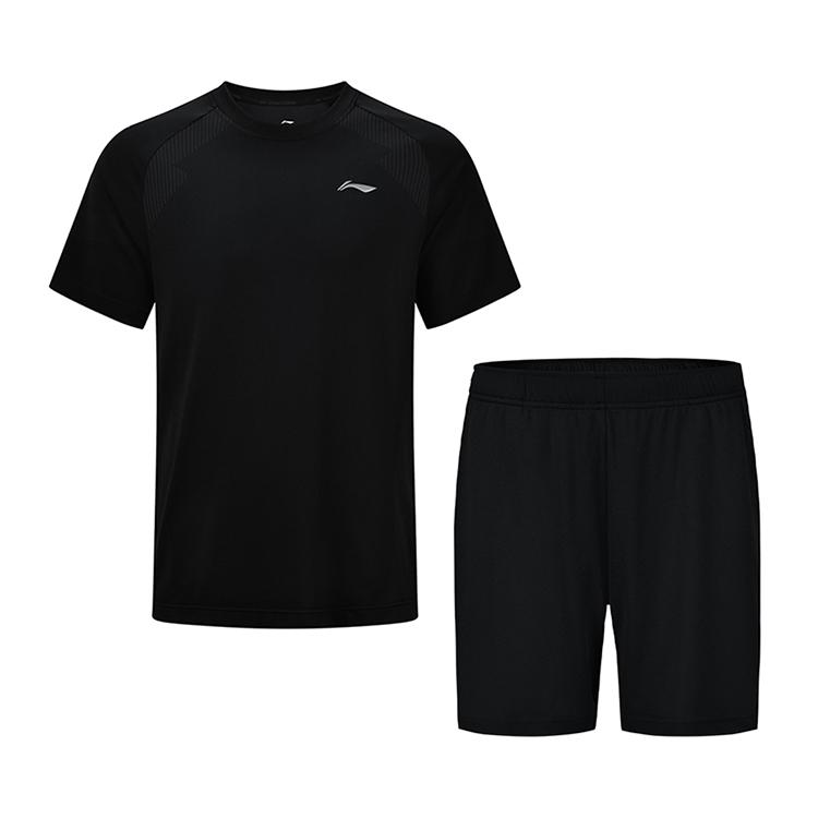 

Li Ning Серия Фитнес Однотонный Прохладный Топ с Круглым Вырезом Шорты с Высокой Посадкой Эластичные Удобные Повседневный Спортивный Комплект Унисекс комплекты Черный AATV059-1 S