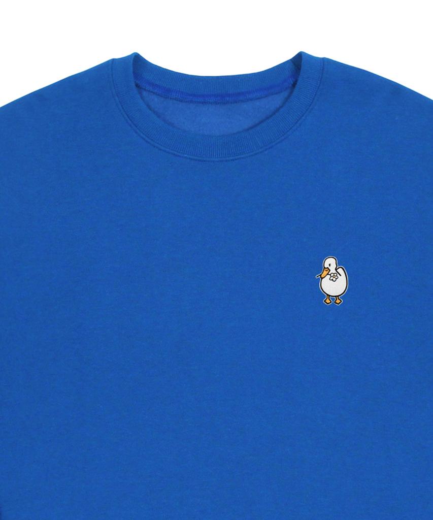 GRAVER [Unisex] Duck Flower Embroidered Smile Sweatshirt_Cobalt Blue