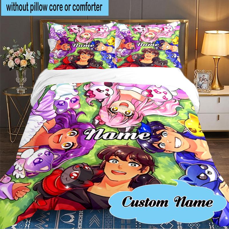 Custom Name Fantasy Friends Aph-mau World Bedding Set 3pcs, Bedding Set Including 1pc Duvet Cover And 2pcs Pillowcases for Bedroom, Dormitory Gift