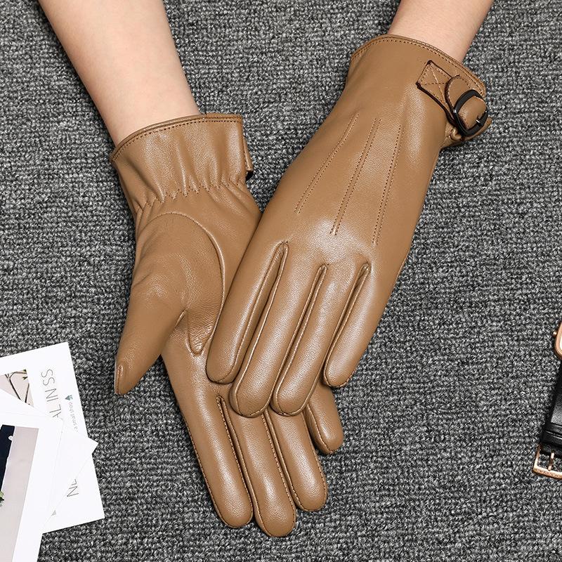 Leather Gloves For Women In With Fleece And Warmth, Sheepskin Touch Screen, Thin Thickened Goatskin, Riding And Driving, Windproof And Cold