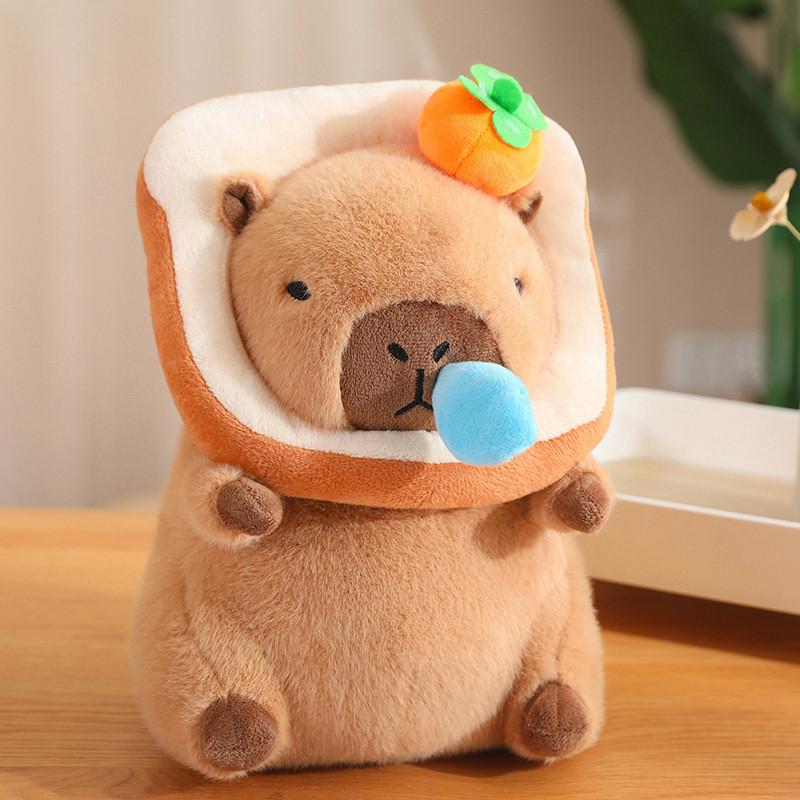 Capybara Plush Huggable Toy With Unique Food Designs And Soft Short Plush Fabric
