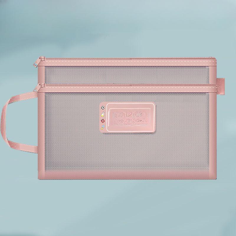 A4 Stationery Storage Bag Double-layer Mesh Zipper Bag Large Capacity Organizer Cosmetic Makeup Bag Transparent File Folders LS