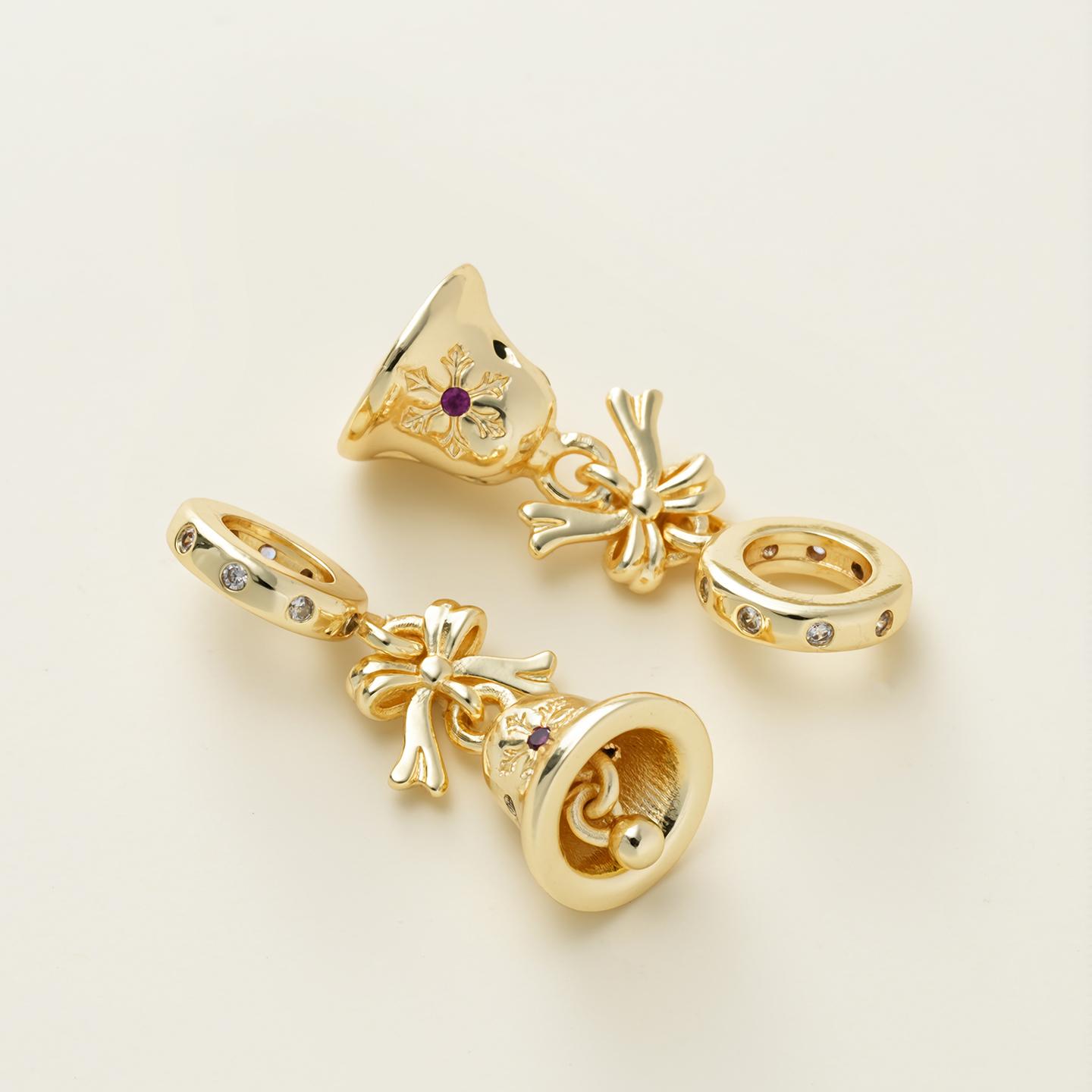 

2Pcs/Pack 14/18K Gold Color Plated Bell Charms Pendants with Zircon for DIY Bracelet Necklace Jewelry Making Accessories