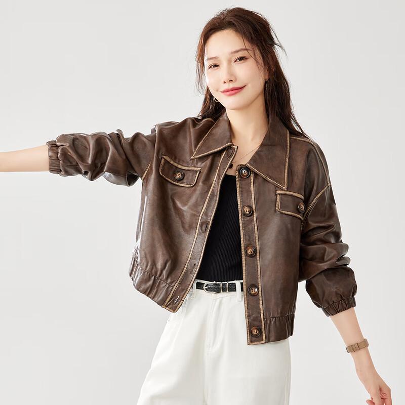 TERRE BLEUE Women's Short PU Leather Motorcycle Jacket