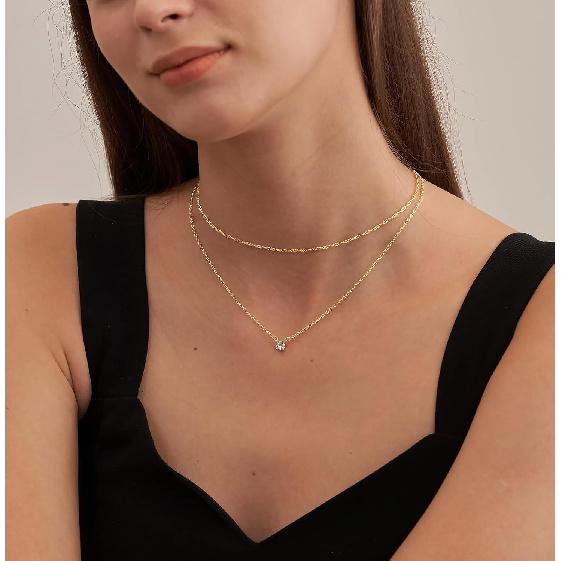 Tewiky Dainty 14k Gold Plated/Silver Cubic Zirconia Necklaces for Women | Simple CZ Jewelry Necklaces Trendy Gifts