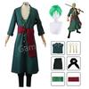 Anime Roronoa Zoro Disfraz Cosplay Uniforme Abrigo Verde Pantalones Pañuelo Cabeza Peluca Roronoa Zoro Pendientes Halloween Carnaval Ropa Hombre