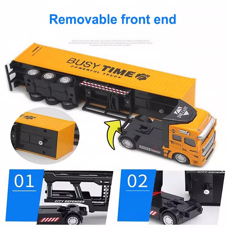 1:48 Alloy Container Truck Model Simulation Pull Back Large Container Truck Children's Engineering Truck Toy Birthday Gift