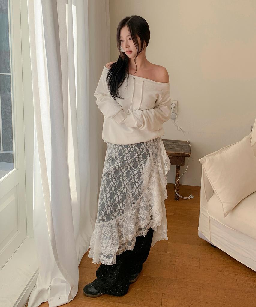 Minssio Frill Lace Wrap Skirt_Ivory