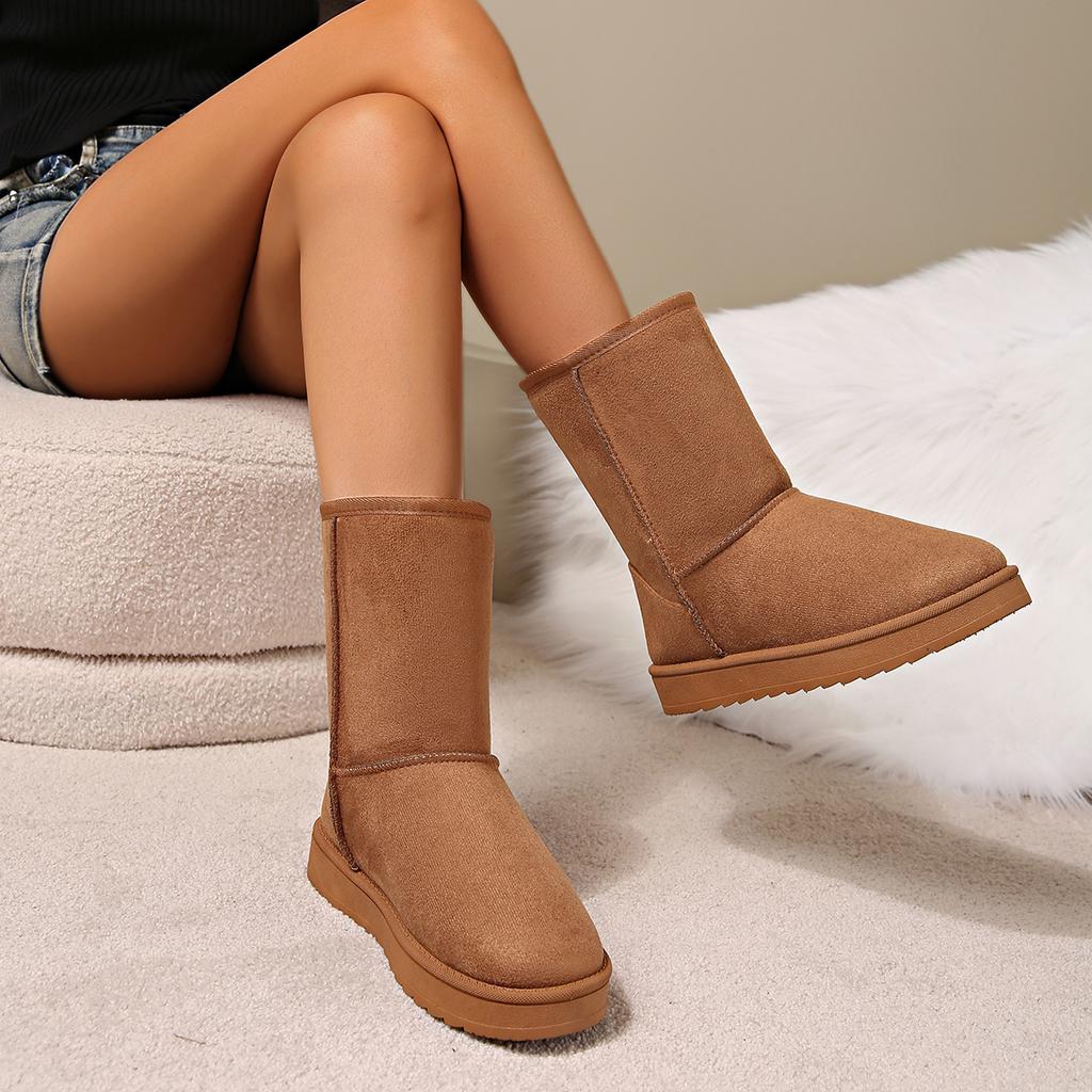 Winter New Style Leather High Snow Boots Female Sheep Fur One Long Boots with Wool Thickened Non-slip Snow Cotton Platform Boots