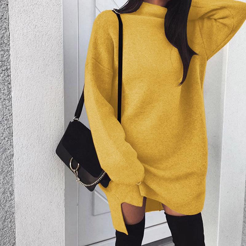 Oversaized Lazy Style Korean Version Solid Color Casual Turtleneck Long Sleeve Dress For Lady Streetwear Knit Dress