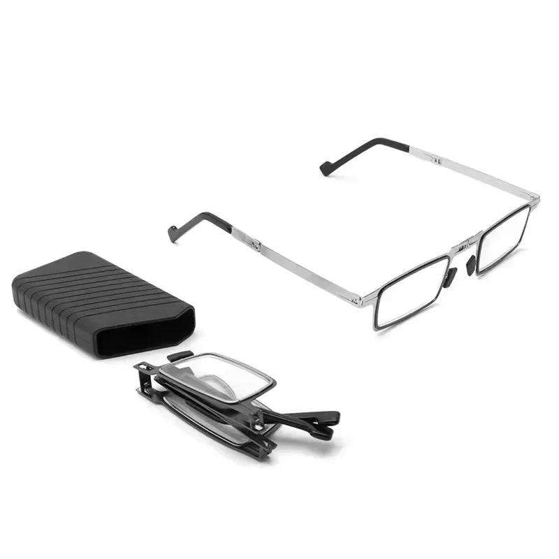 Folding Reading Glasses for Men and Women All Metal Frame Anti-blue Light Eyeglasses with Free Case Clear Eyewear Gafas
