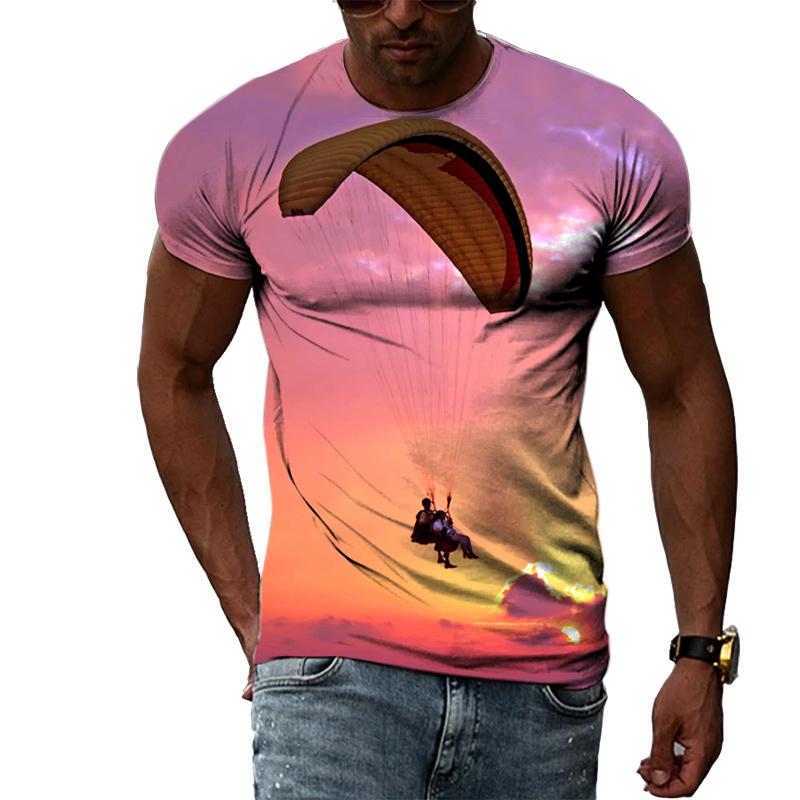 FashionSummer Paragliding 3D Print T-Shirts Streetwear Men Casual Oversized O-Neck Short Sleeved T Shirt Tees Tops Clothing