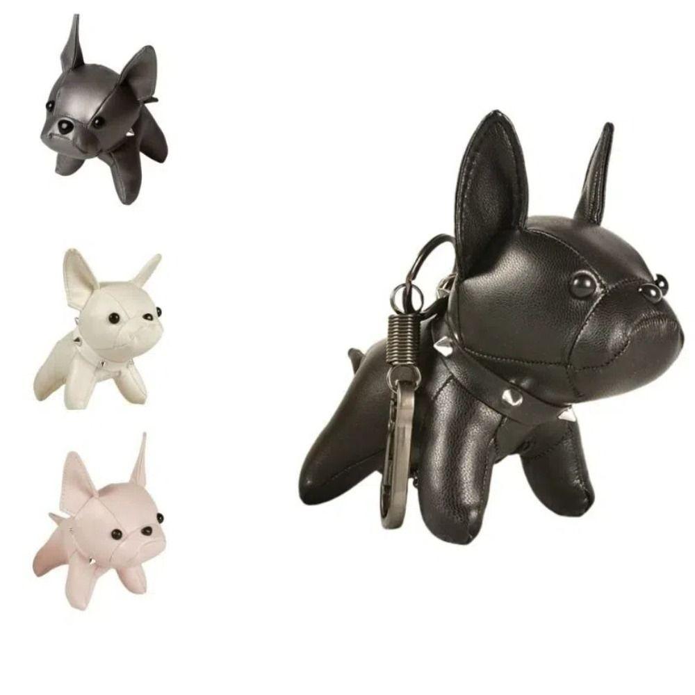 Cute Chubby Leather Keychain French Bulldog Dog Dolls Kawaii Dog Pendant  Key/bag Decoration