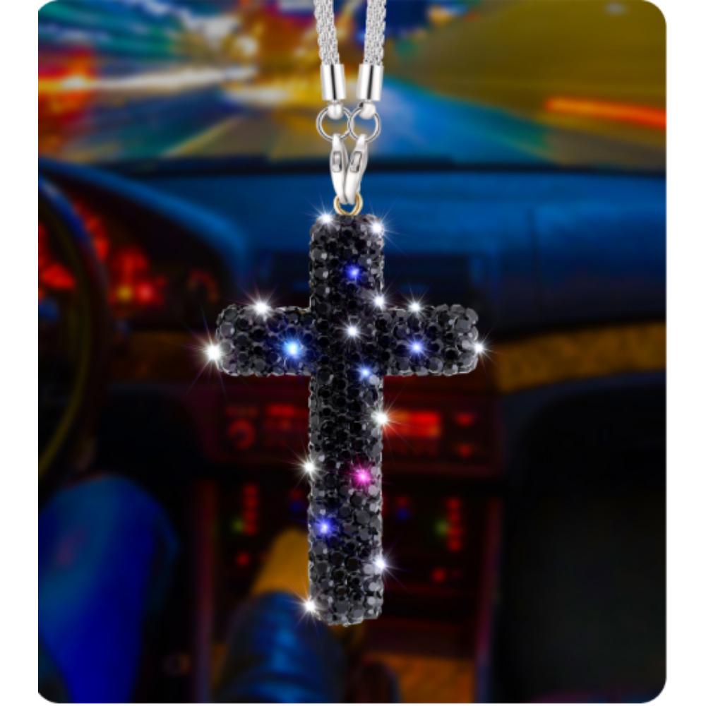 Car Cross Pendant | Sparkling Cubic + Fashion Accessory | Black Pink Silver Lightweight Hanging