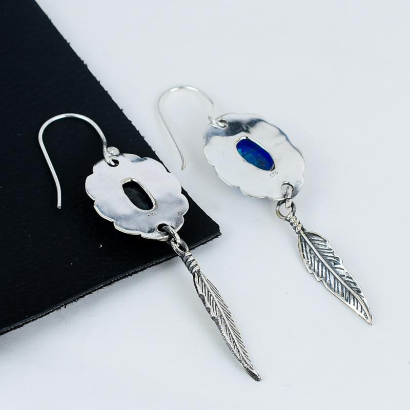 Dainty Australian Triplet Opal Gemstone Earrings, 925 Sterling Silver Earring, Handmade Boho Silver Jewelry Dangle Earrings, Gift For Her