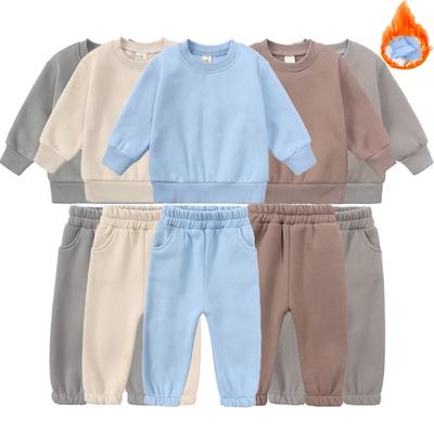 Spring Autumn Clothing Hoodie Little Girls Boys Clothing Tracksuit Two Pieces Set Warm Fleece Plain Top Sweatshirt and Pants Loungewear Suit for Kids