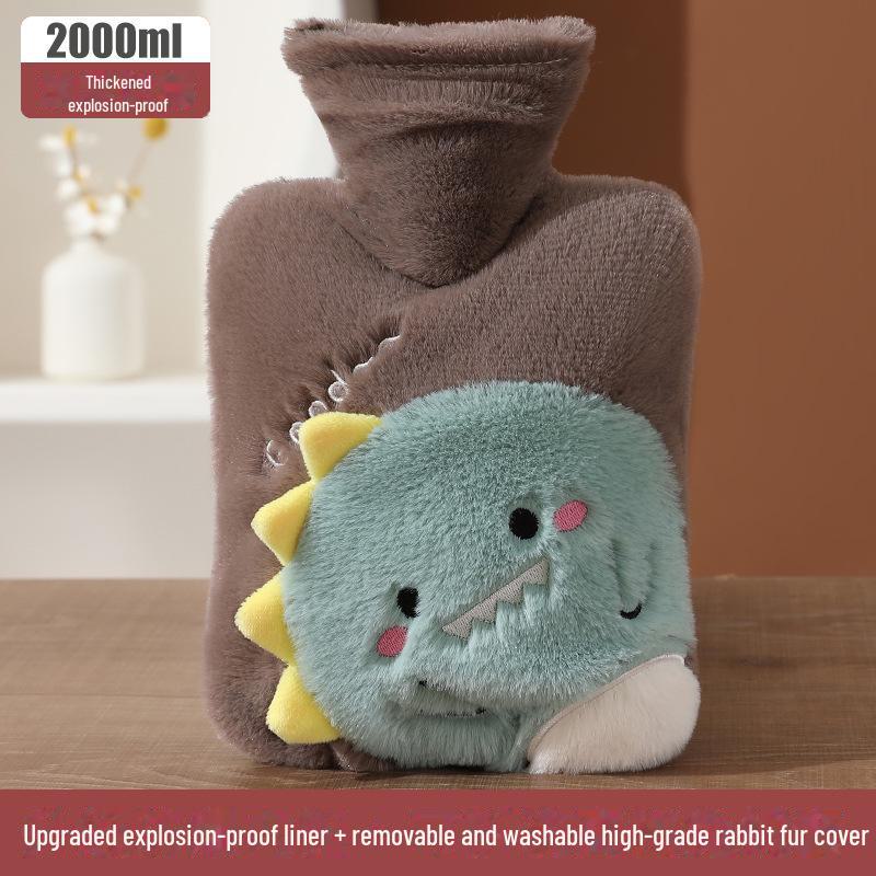 Plush Rabbit Fur Water-Filled Hand Warmer Bag - Thickened PVC Cartoon Design