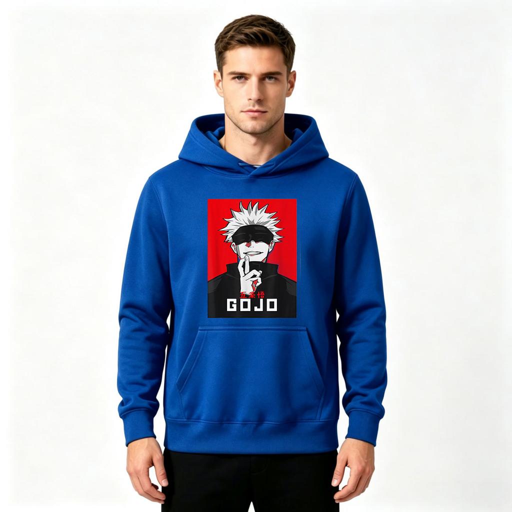 Men Jujutsu Kaisen Gojo Print Pullover Hoodie Casual Long Sleeve Streetwear Sweatshirt