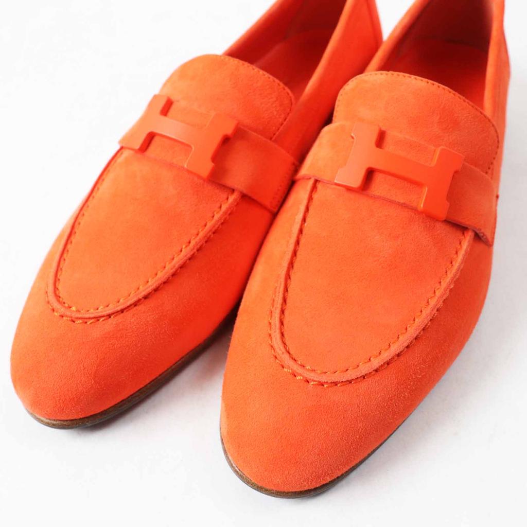 HERMES loafers moccasins paris Constance Orange Chevre Veroa Women 37 Used