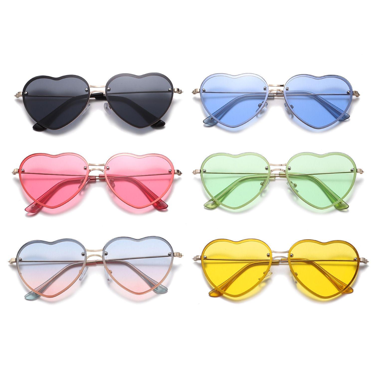 

Halloween Prom Heart Glasses Heart-Shaped Sunglasses Sun Glasses Pink Hippie Sunglasses Rimless Yellow