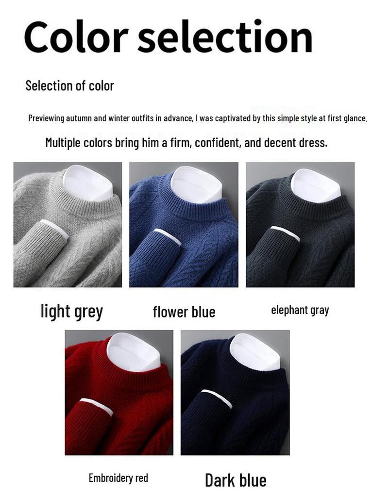 Men's Thick 100% Pure Wool Half-High Collar Knit Cashmere Pullover Sweater for Autumn and Winter