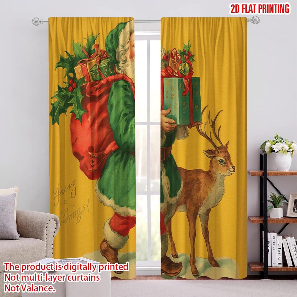 

2pcs,2D plane printing Curtains Digital Printed Vintage Santa & Reindeer (2) Durable 100% Polyester Fabric (without rod) 52.50 × 116.00 cm 2 pcs