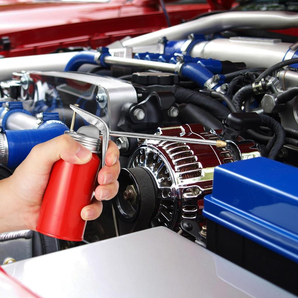 PLAFOPE Set of 2 High-Pressure Manual Pump Oil Cans for Cars, Metal Oil Dispenser, 17x12.5x5.5cm, Portable Oil Filler Pot