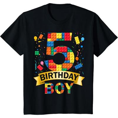 Kids 5 Year Old Boy Gifts Building Blocks T-Shirt