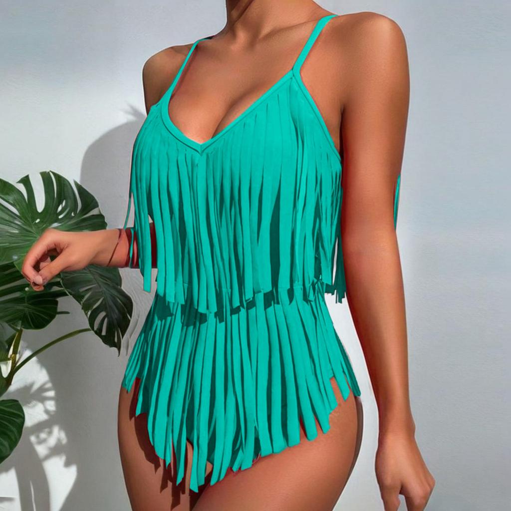 Damen Sexy V-Ausschnitt Rückenfrei Figurbetont Einteiler Badeanzug